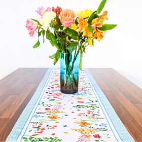 Easter Floral Ornament Table Runner Non Iron Stain Resistant Table Cover 14x48 inch