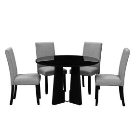 5-Piece Round Dining Table set, 43-Inch Modern Dining Table and 4 Upholstered Chairs for Dining Room, Kitchen Room, Living Room, Easy Assembly