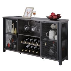 VEVOR 47 Inch Industrial Bar Cabinet, Wine Table for Liquor & Glasses, Sideboard Buffet Cabinet with Wine Rack