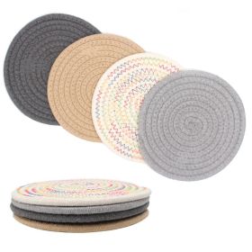 8pcs Round Coasters Cotton Trivets Set Woven Placemats 4.3 inch and 11.8 inch Diameter 100% Pure Eco Cotton, Boho, Farmhouse, Mid Century Modern