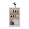 DEPOT E-SHOP Kenton Kitchen Island with 2 Bottle Organizer and Shelf, White / Macadamia