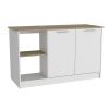 Juniper Kitchen Island, Four Open Shelves, Two Cabinets -Light Oak / White