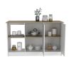 Juniper Kitchen Island, Four Open Shelves, Two Cabinets -Light Oak / White