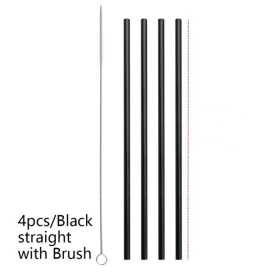 Colourful Reusable Stainless Steel Straws (Option: Black-STRAIGHT)