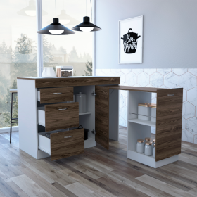 Grecia Kitchen Base Cabinet,Three Drawers, Two Internal Shelves -White / Dark Walnut (Color: as Pic)